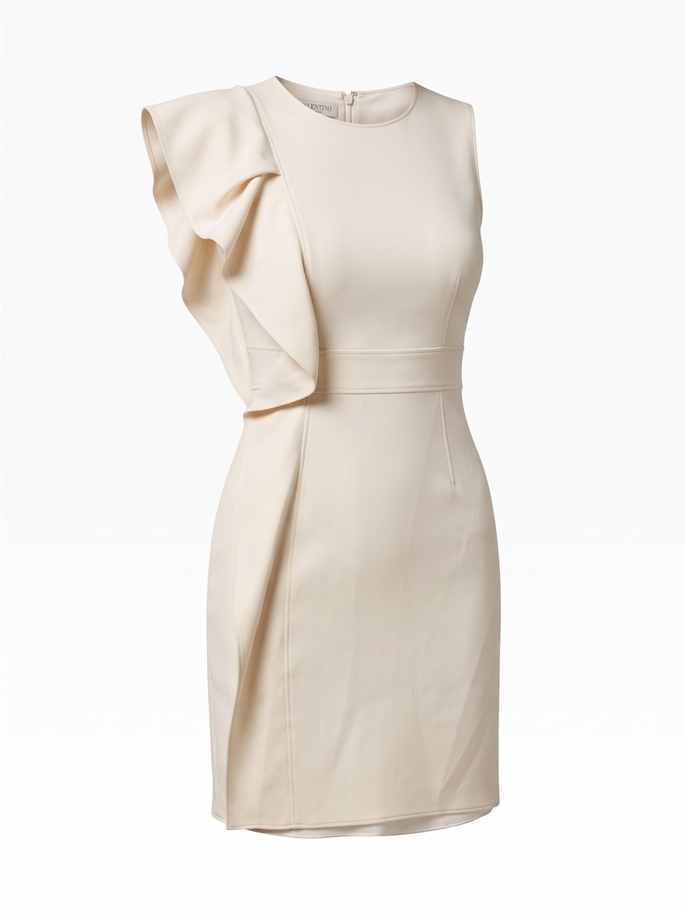 Valentino Technocouture Ivory Wool Asymmetric Ruffle Sheath Dress Size 6